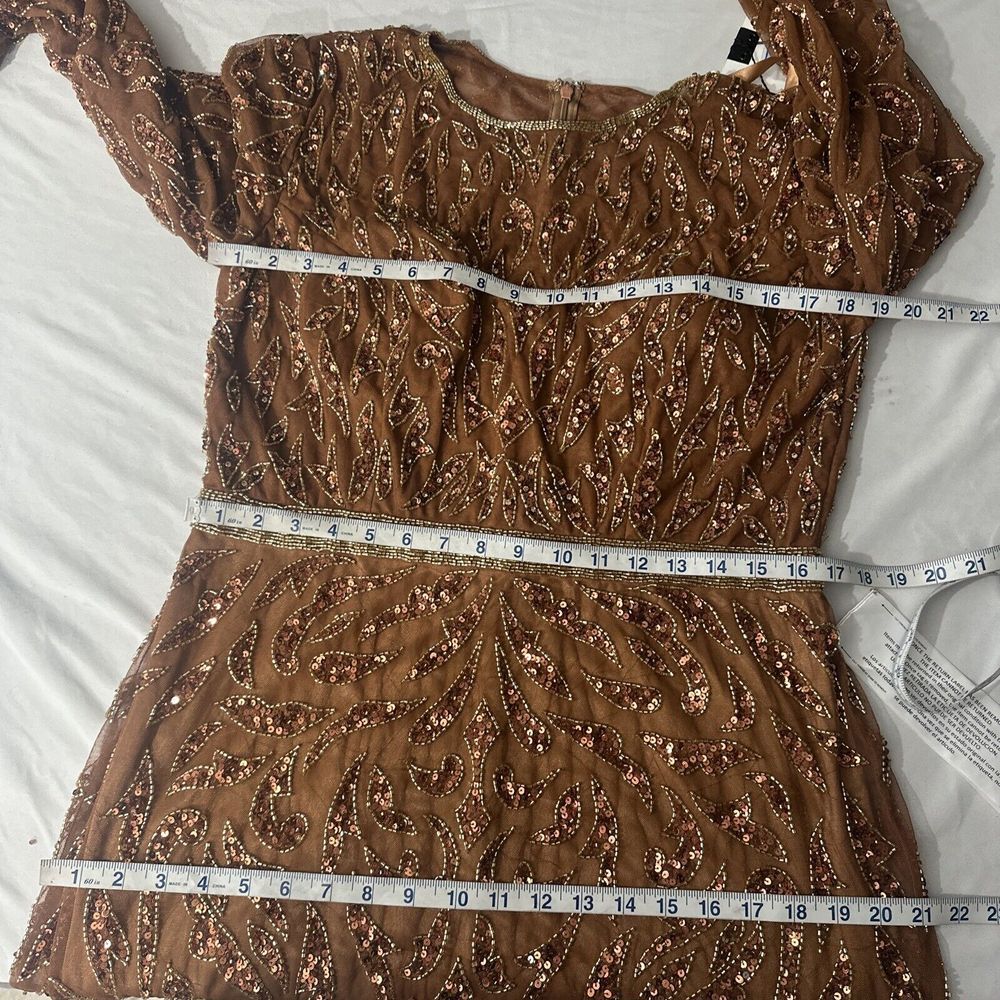 NWT Mac Duggal‎ [ 16W ] 5518 Embellished Long Sleeve High Neck Dress Copper - Picture 3 of 12